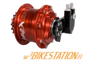 Picture: Rohloff Speedhub CC DB red anodised with OEM axle plate